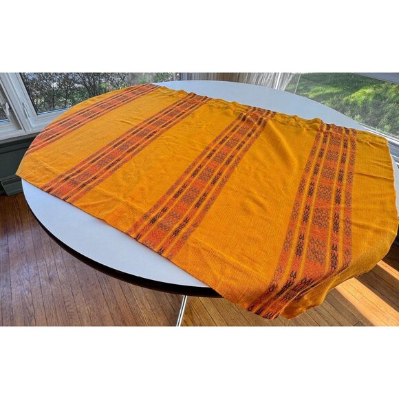 Vintage 70s curtain, orange tones, vertical stripes, rod header single panel - Picture 5 of 9